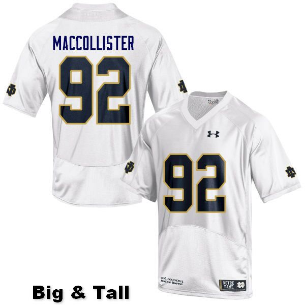 Men's NCAA Notre Dame Fighting Irish #92 Jonathon MacCollister Stitched College Under Armour Authentic White Big & Tall Football Jersey JB10G43ZL